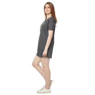 STD-24008-Cotton-Vibe Chic T-Shirt Dress Dark Grey