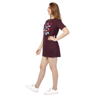 STD-24010-Cotton-Tee Talk T-Shirt Dress  Wine