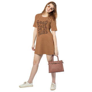 STD-24014-Cotton-Floral Everyday Joy T-Shirt Dress-Mustard