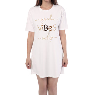 STD-24015 Cotton Vibe Check T-Shirt Dress White