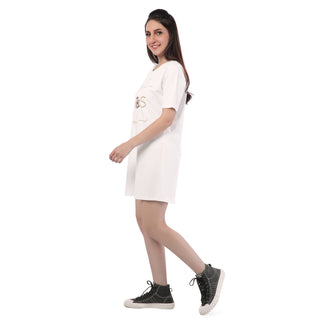 STD-24015 Cotton Vibe Check T-Shirt Dress White