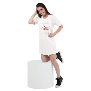 STD-24015 Cotton Vibe Check T-Shirt Dress White