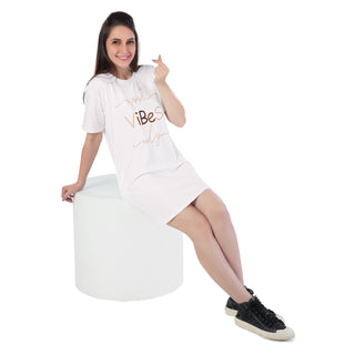 STD-24015 Cotton Vibe Check T-Shirt Dress White