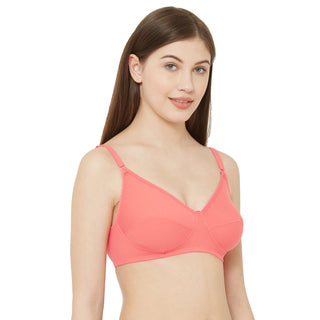 Twin-Cotton Non Padded Wire Free Everyday Bra-Peach