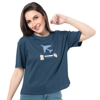 SRF-24089-Cotton-Travel Loading Graphic Tee  Relaxed Fit T-Shirt-Petrol Blue