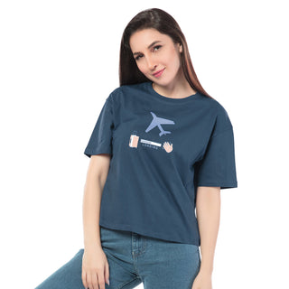 SRF-24089-Cotton-Travel Loading Graphic Tee  Relaxed Fit T-Shirt-Petrol Blue