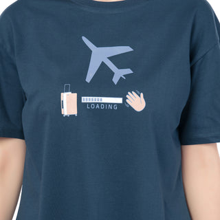 SRF-24089-Cotton-Travel Loading Graphic Tee  Relaxed Fit T-Shirt-Petrol Blue