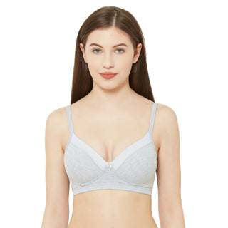 Padded Non Wired Solid Cotton Blend Bra Candy