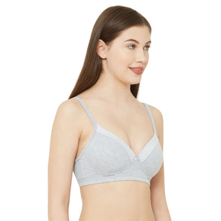 Padded Non Wired Solid Cotton Blend Bra Candy