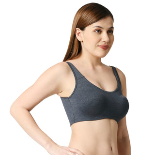 Non Padded Solid Low Impact Sports Bra JS 90 Melange Navy Blue
