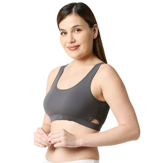 JS 90-4 -Padded Solid Low Impact Sports Bra Dark Grey