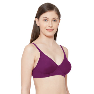 Shikha- Cotton Blend Soft Padded Non-Wired Plain Mold T-shirt Bra Wine