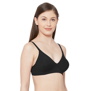 Shikha- Cotton Blend Soft Padded Non-Wired Plain Mold T-shirt Bra Black