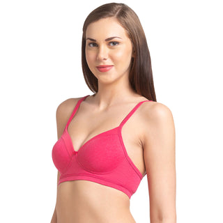 Padded Non Wired Solid Cotton Blend Bra Candy