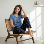 R-PJ-19703 Blue Thankful Touch- Nightwear-Night Suit