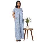 JMF 2241-Printed Poly Viscose Nighty Square Neck Half Sleeves