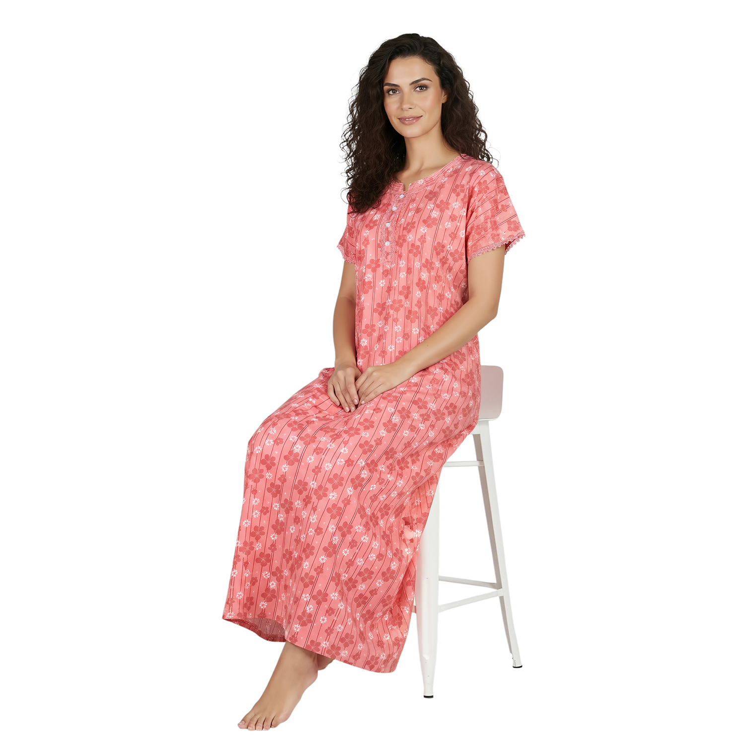 JSS 12069 COL 3_6 JSS 12069 - Printed Poly-Viscose Nighty for Women – Round Neck, Half Sleeves - Image 1