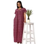 JSS 11058-Printed Poly Viscose Nighty Round Neck Half Sleeves
