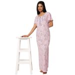 JSS 11093-Printed Poly Viscose Nighty Round Neck Half Sleeves