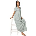 JSS 11097- Printed Poly Viscose Square Neck Half Sleeved Nighty