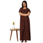JSS 12009-Printed Poly Viscose Nighty Square Neck Half Sleeves