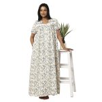 JSS 12013-Printed Poly Viscose Square Neck Half Sleeved Nighty