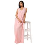 SC 70733-Printed Cotton Knit Nighty Pink Round Neck Sleevles
