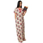 SCH 420421-Printed Satin Nighty Peach V-Neck Half Sleeves