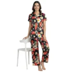JRB1387 - Women's Floral Print Satin Night Suit Set