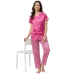 JRB9085 - Pink Satin Polka Dot Button-Down Nightsuit