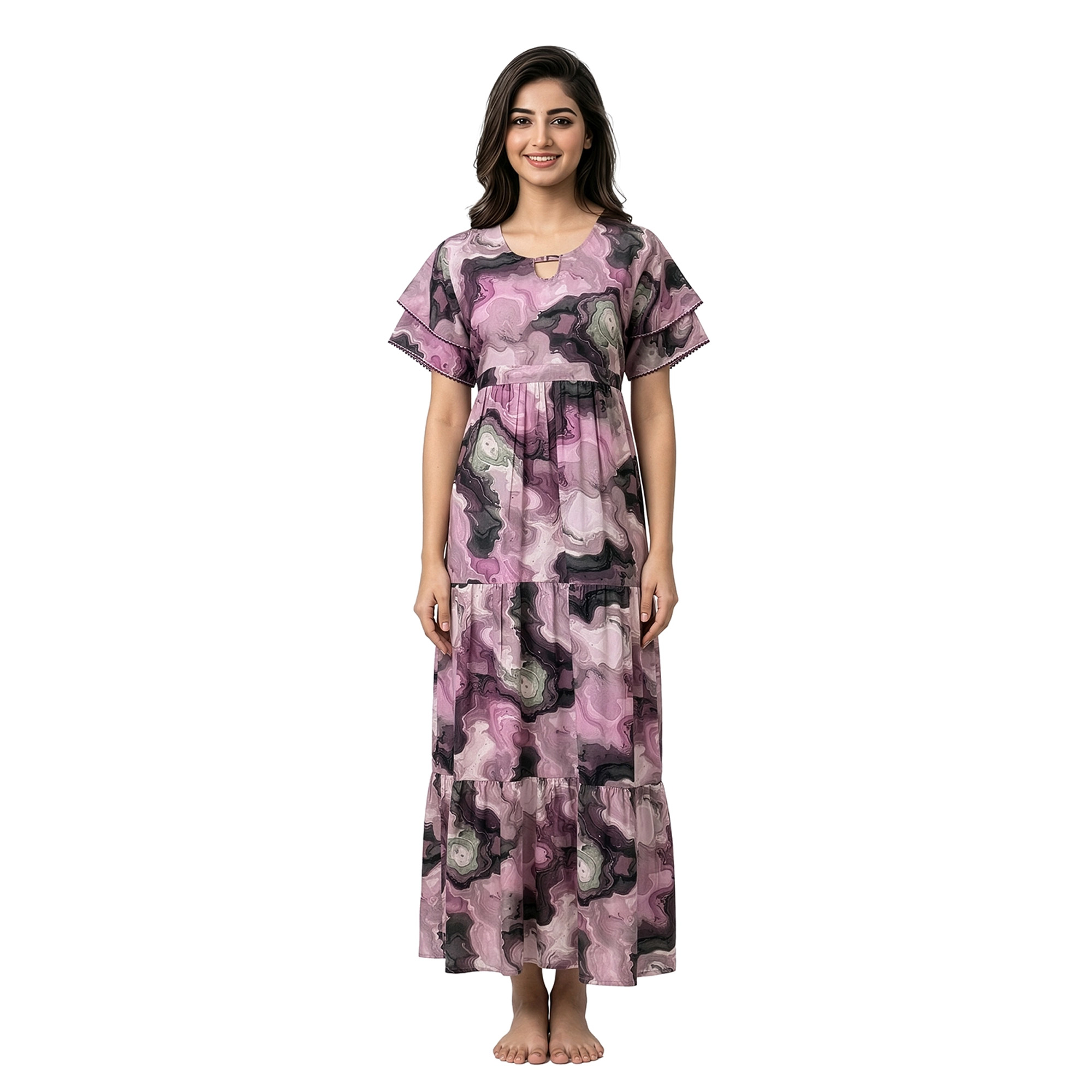 SC205PURPLE(1) SCH 205-Printed Rayon Nighty Soft & Comfortable Sleepwear - Image 1