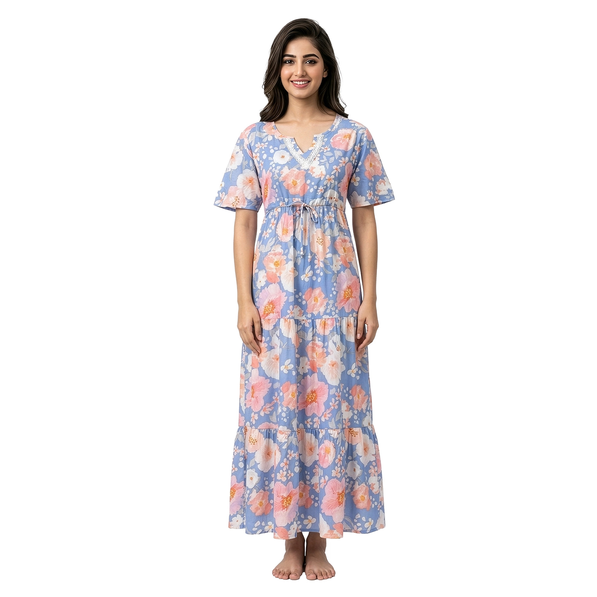 SC206BLUE(1) SCH 206-Printed Rayon Nighty Soft & Comfortable Sleepwear - Image 1