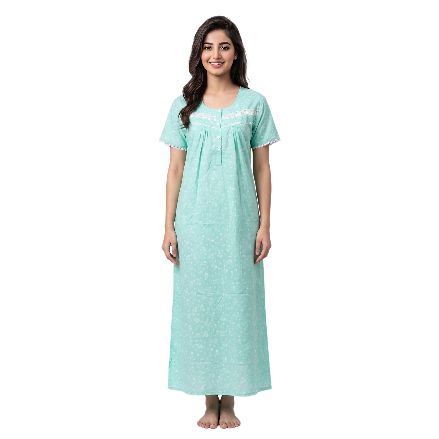 SCH460951GREEN(1) SCH460951-Women’s Printed Poly Cotton Nighty Soft & Comfortable Sleepwear - Image 1