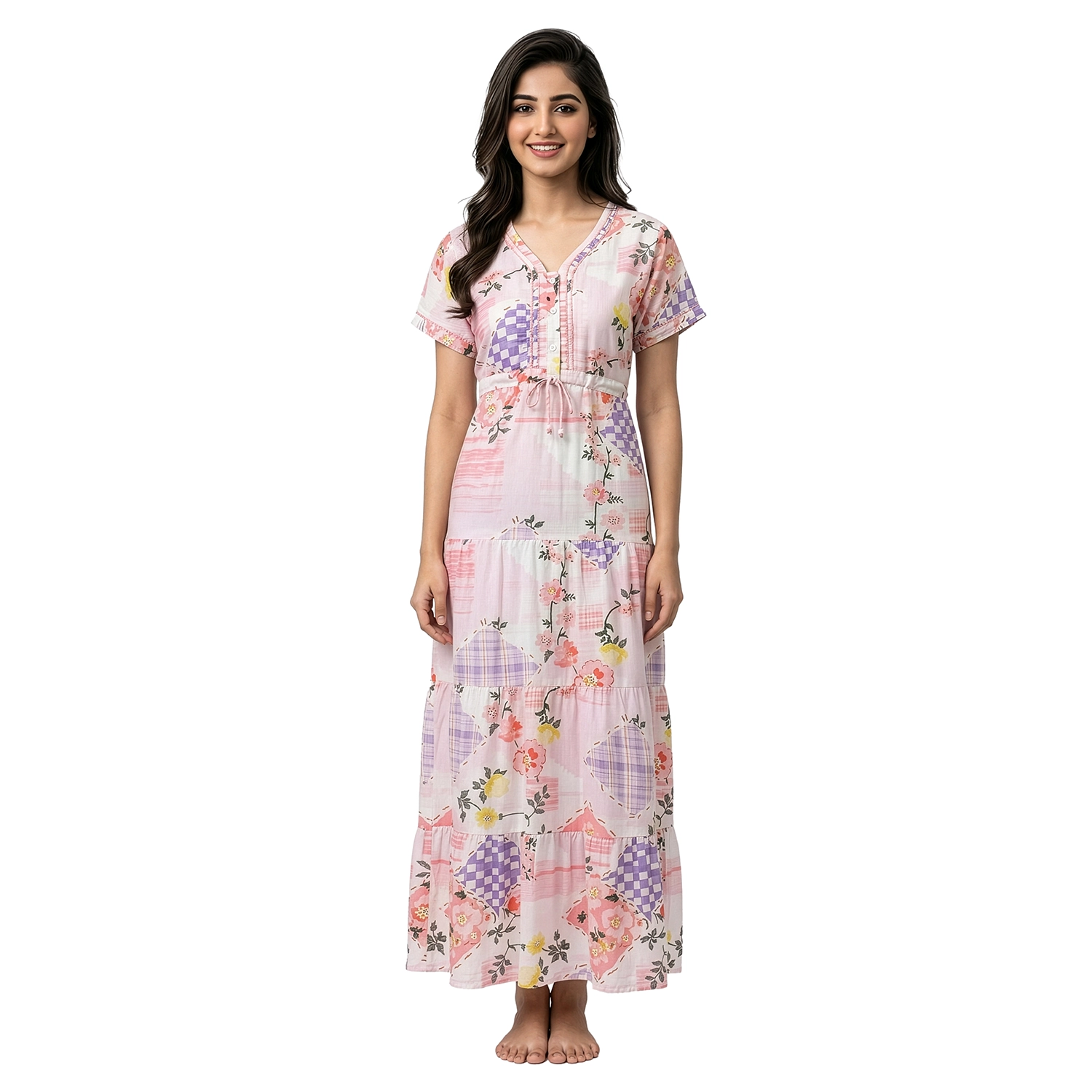 SCR203PEACH(1) SCR203-Printed Rayon Nighty Soft & Comfortable Sleepwear - Image 1