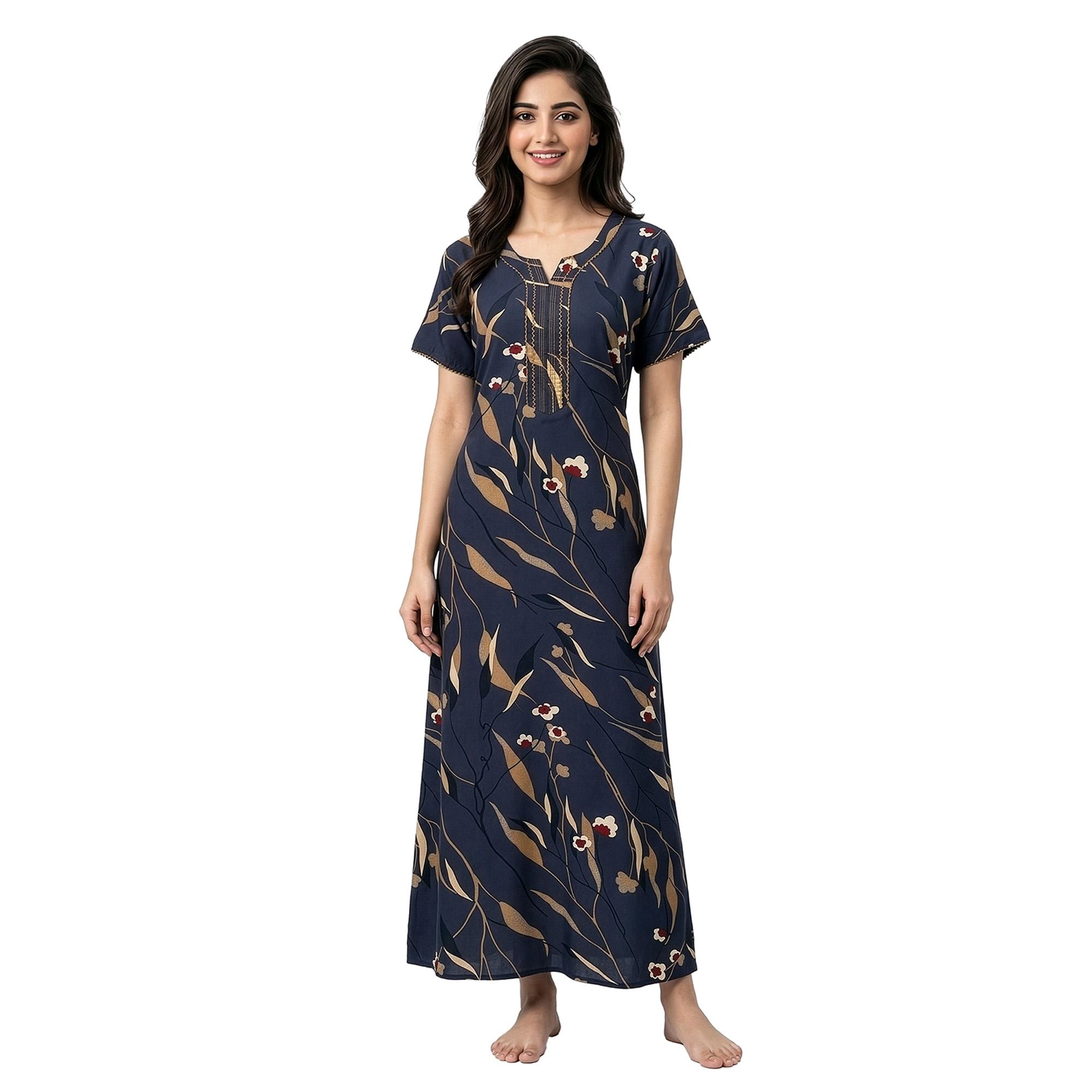 SCR460927GREY(1) SCR460927-Printed Rayon Nighty Soft & Comfortable Sleepwear - Image 1