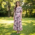 SCH-470365-Rayon Printed Full Length Nighty Soft & Breathable  Night Gown V-Neck