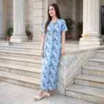 JSS-14088-Poly Viscose Floral Printed Full Length Nighty Soft & Breathable