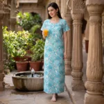 JSS-14090-Poly Viscose Floral Printed Full Length Nighty Soft & Breathable