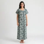 JSS-14064-Poly Viscose Floral Printed Full Length Nighty Soft & Breathable