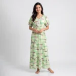 SCR-470266-Rayon Printed Full Length Nighty Soft & Breathable  Night Gown Round Neck